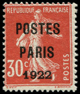 * PREOBLITERES - 32  30c. Rouge, POSTES PARIS 1922, TB - 1893-1947