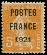 ** PREOBLITERES - 33   5c. Orange, POSTES FRANCE 1921, TB. C Et S - 1893-1947