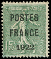 (*) PREOBLITERES - 37  15c. Olive, POSTES FRANCE 1922, TB. S - 1893-1947