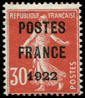 (*) PREOBLITERES - 38  30c. Rouge, POSTES FRANCE 1922, TB. C - 1893-1947