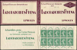 CARNETS (N°Cérès Jusqu'en1964) - 6    Semeuse Chiffres Maigres, 10c. Vert, N°188, PHENA, TB - Autres & Non Classés