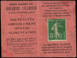 CARNETS (N°Cérès Jusqu'en1964) - N°137 Sur Carnet Monnaie GALERIES LILLOISES, Carton Rose Non Signalé, Un Peu Défraîchi, - Altri & Non Classificati