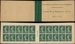 CARNETS (N°Cérès Jusqu'en1964) - 7    Semeuse Camée,  5c. Vert, N°137, T I, Carnet Rare Et Fraîcheur Postale, TB - Autres & Non Classés