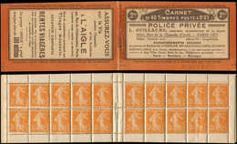 CARNETS (N°Cérès Jusqu'en1964) - 17   Semeuse Camée,  5c. Orange, N°158A, T IIA, S. 5, POLICE PRIVEE, TB - Autres & Non Classés