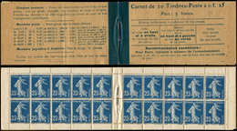 CARNETS (N°Cérès Jusqu'en1964) - 48   Semeuse Camée, 25c. Bleu, N°140F, T IV, Couv. Postale, Qqs Légères Rousseurs, Sino - Altri & Non Classificati