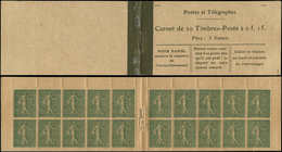 CARNETS (N°Cérès Jusqu'en1964) - 67   Semeuse Lignée, 15c. Vert Olive, N°130D, T V, Couv. Postale, Papier GC Chamois, Dé - Altri & Non Classificati
