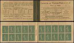 CARNETS (N°Cérès Jusqu'en1964) - 70   Semeuse Lignée, 15c. Vert-olive, N°130D, T V, Couv. Postale (4 Pages), "Taxes Révi - Autres & Non Classés