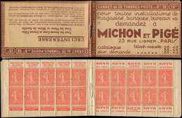 CARNETS (N°Cérès Jusqu'en1964) - 98   Semeuse Lignée, 50c. Rouge, N°199B, T IIB, S. 174 Paris, MICHON Et PIGE, Rare Et S - Autres & Non Classés