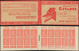 CARNETS (N°Cérès Jusqu'en1964) - 98   Semeuse Lignée, 50c. Rouge, N°199B, T IIB, S. 172-O, GITANES, Superbe - Altri & Non Classificati