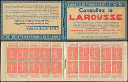 CARNETS (N°Cérès Jusqu'en1964) - 100  Semeuse Lignée, 50c. Rouge, N°199B, T IIB, S. 189, LAROUSSE, TB - Altri & Non Classificati