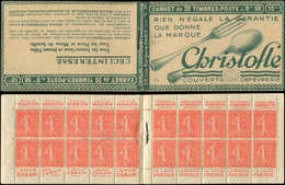 CARNETS (N°Cérès Jusqu'en1964) - 105  Semeuse Lignée, 50c. Rouge, N°199B, T IIB, S. 185-SA, CHRISTOFLE, Un Bord Pub Grai - Altri & Non Classificati