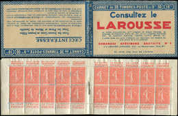 CARNETS (N°Cérès Jusqu'en1964) - 111   Semeuse Lignée, 50c. Rouge, N°199B, T IIB, S. 188, LAROUSSE, Haut De Feuille, TTB - Autres & Non Classés