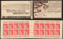 CARNETS (N°Cérès Jusqu'en1964) - 188  Paix, 50c. Rouge, N°283A, T IIA, S. 338-B, 3 SUISSES, N°48235, Daté 30/10/34 (part - Autres & Non Classés