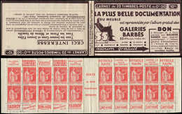 CARNETS (N°Cérès Jusqu'en1964) - 202  Paix, 50c. Rouge, N°283A, T IIA, S. 348, GALERIES BARBES, Très Légers Décalques Su - Autres & Non Classés