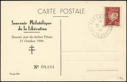 Let TIMBRES DE LIBERATION - ANNEMASSE Pétain 1f20 Brun-rouge Perforé, Obl. 31/10/44 Sur CP Souvenir, TB - Liberazione