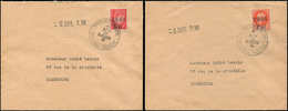 Let TIMBRES DE LIBERATION - CHERBOURG DEFENSE PASSIVE 1/2 : 1f. Rouge Et 3f. Orange Obl. Cachet Croix De Lorraine Sur 2  - Libération