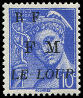 ** TIMBRES DE LIBERATION - MAQUIS DU LOUP 2M : 10c. Bleu, Surch. Penchée, TB, Signé Mayer - Libération