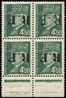 ** TIMBRES DE LIBERATION - PONS 37 : 4f50 Vert T V Dans Un BLOC De 4 T I Bdf, Tous Surch. RENVERSEE, Rare Et TB. Br - Libération