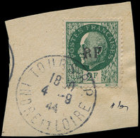 TIMBRES DE LIBERATION - TOURS GARE 7 : 2f. Vert Obl. Càd TOURS RP 4/9/44 S. Fragt, TB, Signé Mayer - Libération