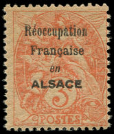 ** VARIETES - 109   Blanc,  3c. Orange, Papier GC, Surch. Réoccupation/Française/en/ALSACE, Froissure De Gomme (d'origin - Neufs