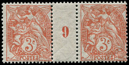 ** VARIETES - 109i  Blanc,  3c. Orange, Impression RECTO-VERSO, PAIRE Mill.9, TB - Neufs