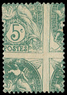 * VARIETES - 111   Blanc,  5c. Vert Jaune, PIQUAGE En CROIX, Grand Format, TB - Neufs