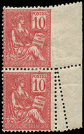 * VARIETES - 112   Mouchon, 10c. Rose, PAIRE Verticale Bdf, Un Ex. Dentelé 3 Côtés, L'autre Variété De PIQUAGE, TB - Neufs