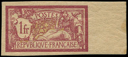 ** VARIETES - 121a  Merson,  1f. Lie De Vin Et Olive, NON DENTELE, Papier GC, Bdf, TB - Neufs