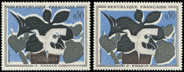 ** VARIETES - 1319   G. Braque, Fond Bleu TRES DECALE, 2 Positions Différentes, TB - Neufs