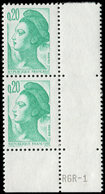 ** VARIETES - 2181a  Liberté, 0,20 émeraude, SANS PHOSPHO, PAIRE Verticale Cdf RGR-1, TB - Neufs