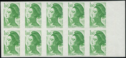 ** VARIETES - 2219   Liberté, 1,60 Vert, NON DENTELE Accidentel, BLOC De 10 Bdf, R Et TB - Neufs