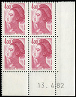 ** VARIETES - 2244a  Liberté, 4,00 Rouge-carmin, SANS PHOSPHO, BLOC De 4 CD 13/4/82, TB - Neufs