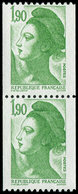 ** VARIETES - 2426a  Liberté, 1,90 Vert De Roulette, SANS PHOSPHO, PAIRE Un Ex. N° Rouge, TB - Neufs