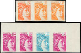 ** ESSAIS DE COULEURS NON DENTELES - 1972   Sabine, 1,00, BANDE De 3 Et De 4, ESSAIS De COULEUR NON DENTELES, TB - Altri & Non Classificati