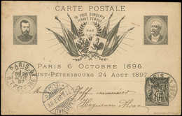 Let ENTIERS POSTAUX - Sage, 10c. Noir, CP TSC N°G27b, Tsar Et Félix Faure, Surcharge 24/8/1897, Armoiries En Brun Foncé, - Autres & Non Classés