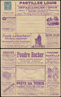 Let ENTIERS POSTAUX - Sage, 15c. Bleu, Env. Annonces TSC N°J78f, S. 44, Superbe - Autres & Non Classés