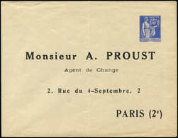 Let ENTIERS POSTAUX - Paix, 65c. Outremer, Env. TSC N°D4c, Mr A. Proust, Papier Blanc, TB - Altri & Non Classificati