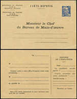 Let ENTIERS POSTAUX - Gandon, 12f. Bleu, CP De Service N°K3d, Bx De La Main D'Oeuvre, Lettres De "Carte-réponse" Petites - Autres & Non Classés