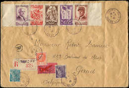 Let LETTRES DU XXe SIECLE - N°580A, 413, 521 Et 549 Obl. TOURS 3/7/43 Sur Grande Env. Pour Gand, TB - Storia Postale