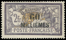 * ALEXANDRIE 59 : 60m. Sur 2f. Violet Et Jaune, Ch. Un Peu Forte Mais Timbre RR, TB, Certif. JF Brun - Altri & Non Classificati