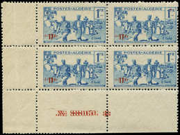 ** ALGERIE 159a : +1f. Sur 1f. Bleu, DOUBLE Surcharge, BLOC De 4 Cdf, Double N° De Planche, TB - Sonstige & Ohne Zuordnung