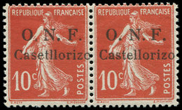 * CASTELLORIZO 28d : 10c. Rouge, Variété "Casetllorizo" Tenant à Normal, RR, TB, Certif JF Brun, Cote Maury - Autres & Non Classés