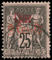 CHINE 19 : 2 Cents Sur 25c. Noir Sur Rose, Obl., TB - Autres & Non Classés