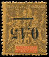 * MADAGASCAR 54a : 0,15 Sur 75c. Violet-noir Sur Jaune, Surch. RENVERSEE, TB. C, Cote Maury - Autres & Non Classés