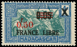 ** MADAGASCAR 241A : 0f50 Sur 0,05 Sur 1c. Bleu Clair Et Vert-bleu Clair, FRANCE LIBRE, R, TB. S - Autres & Non Classés