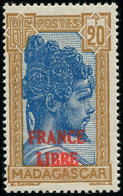 * MADAGASCAR 255A : 20f. Bistre Et Bleu, FRANCE LIBRE, Inf. Ch., TB. Br - Sonstige & Ohne Zuordnung