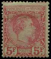 * MONACO 10 : 5f. Carmin Sur Vert, Charles III, Décentré, Gomme Partielle, TB - ...-1885 Precursori