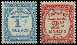 ** MONACO Taxe 27/28 : 1f. Et 2f., Recouvrements, TB - Segnatasse