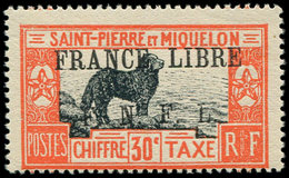 ** SAINT PIERRE ET MIQUELON Taxe 53 : 30c. Rouge Orange Et Noir, FRANCE LIBRE, TB. Br - Timbres-taxe