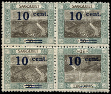 ** SARRE 71h : 10c. Sur 30pf. Vert Et Brun, Timbre TETE BECHE Dans Un BLOC De 4, TB - Unused Stamps